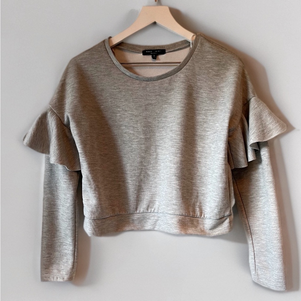 Ruffle Sleeve Cropped Sweatshirt